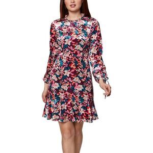 BCBGeneration Floral Velvet Ruffle Trim Mini Dress | Size 10